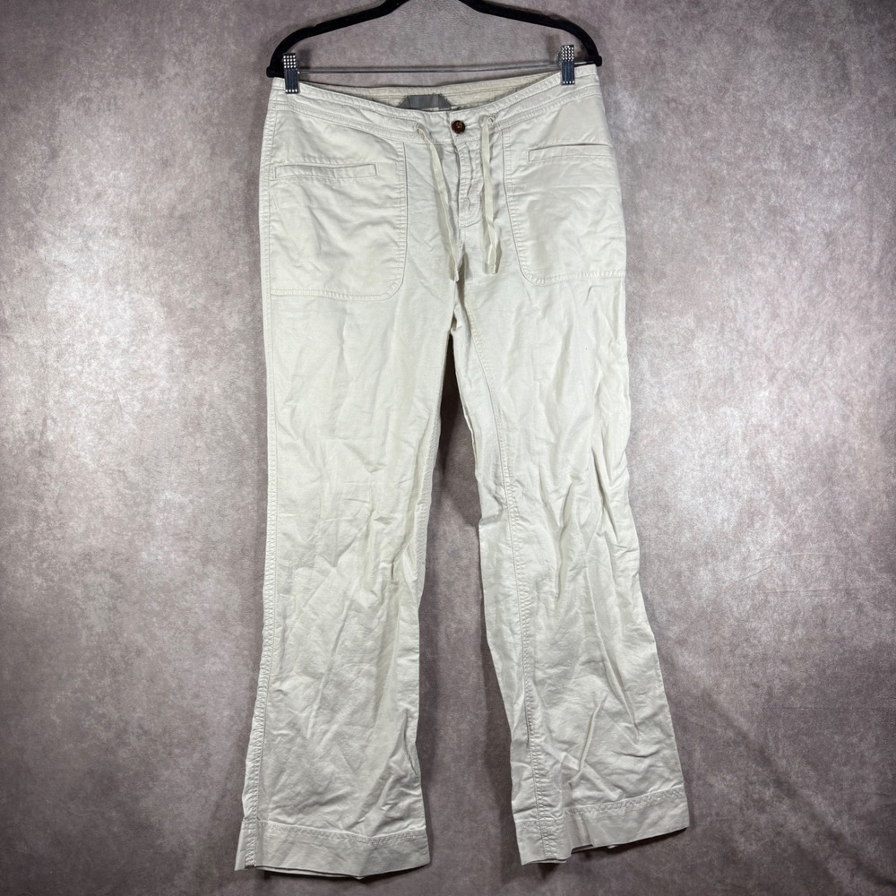 The North Face Pants Womens 8 Ivory Linen Blend Straight Leg Drawstring Casual